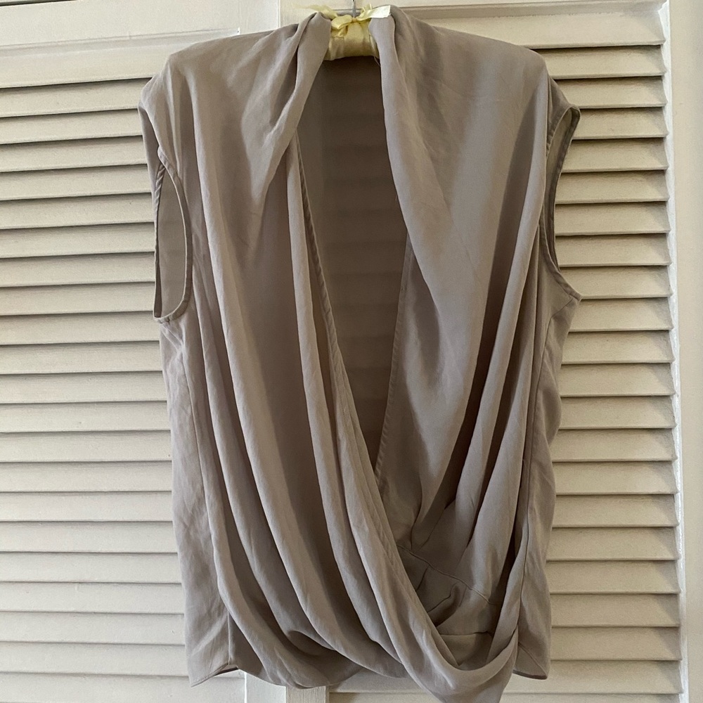 Helmut Lang Soft Gray Faux Wrap Twist Top Medium - image 4